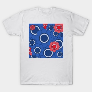 blue and red hippy pop art daisy pattern T-Shirt